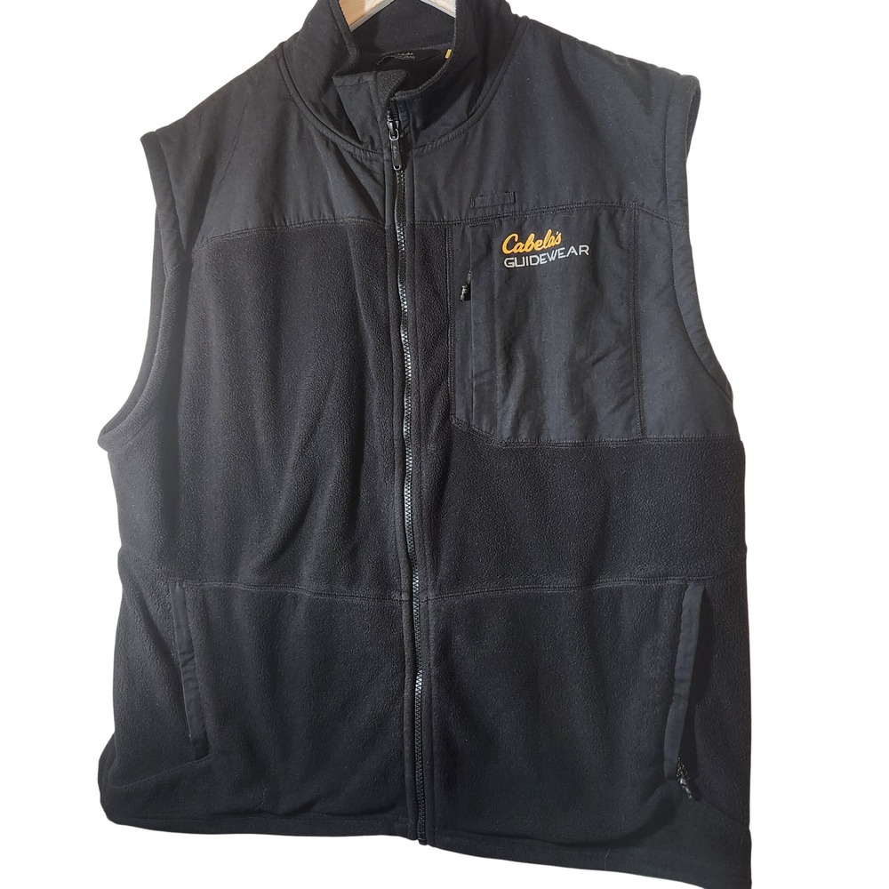 Cabelas Guidewear Mens XL Black Fleece Full Zip Outdoor Fishing Vest Jacket